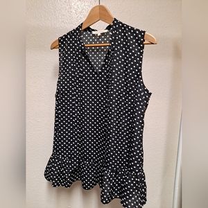 Sweet Habit Blouse Black with White Polka Dots Petite Neck Tie